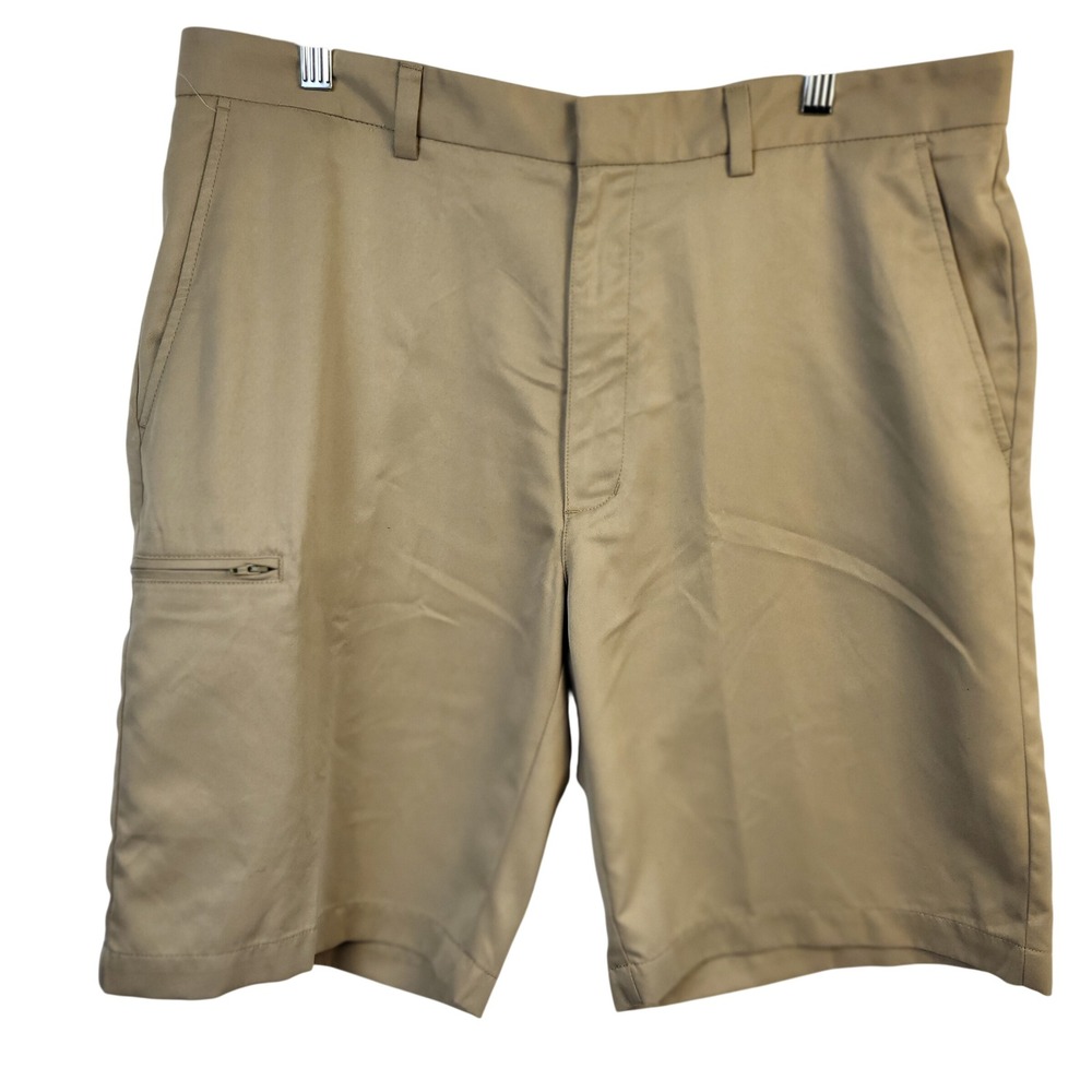 Grand Slam Mens Golf Shorts Tan Khaki‎ Size 36 Performance Zipper Leg Pocket 693